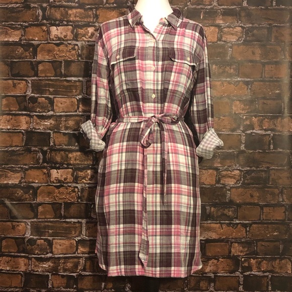 GAP Dresses & Skirts - Gap Belted Button Down Plaid Shirt Dress L